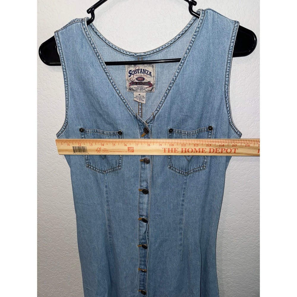 Vintage 90s Sostanza Denim Maxi Dress Medium Light Wash Button Front Sleeveless - Picture 4 of 5